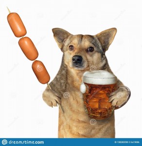 Создать мем: собака, просто хочу предупредить собака с пивом и сосисками, сосиска собака