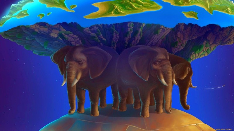 Создать мем: плоская земля на слонах, слоны на черепахе, картины