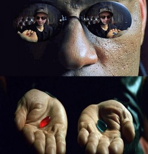 Create meme: Morpheus, Morpheus two pills, red and blue pill