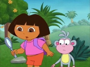 Create meme: Dora the Explorer cartoon, traveler Dasha, Dora the Explorer with a magnifying glass