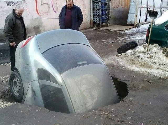 Create meme: car, the car fell through the asphalt, lada car