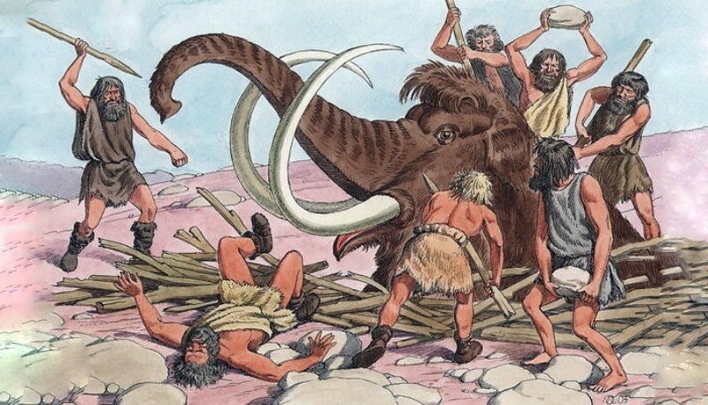 Create meme: hunting mammoths of primitive people, hunting of the ancient people, the story of the hunt for mammoths 5th grade