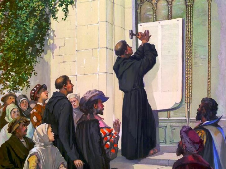 Create meme: Martin Luther , Martin Luther nailing 95 theses, 95 Theses of Martin Luther painting