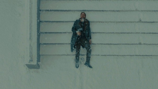 Create meme: Ryan Gosling Blade Runner 2049 lies in the snow, blade runner 2049, Blade Runner 2049 Ryan Gosling on the steps