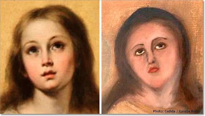 Создать мем: картина дева мария, murillo, неудачные реставрации картин