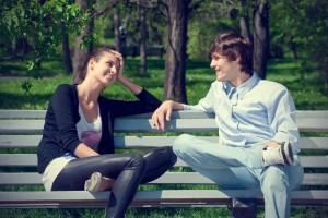 Create meme: young couple, sitting on the bench, a bickering couple on the bench