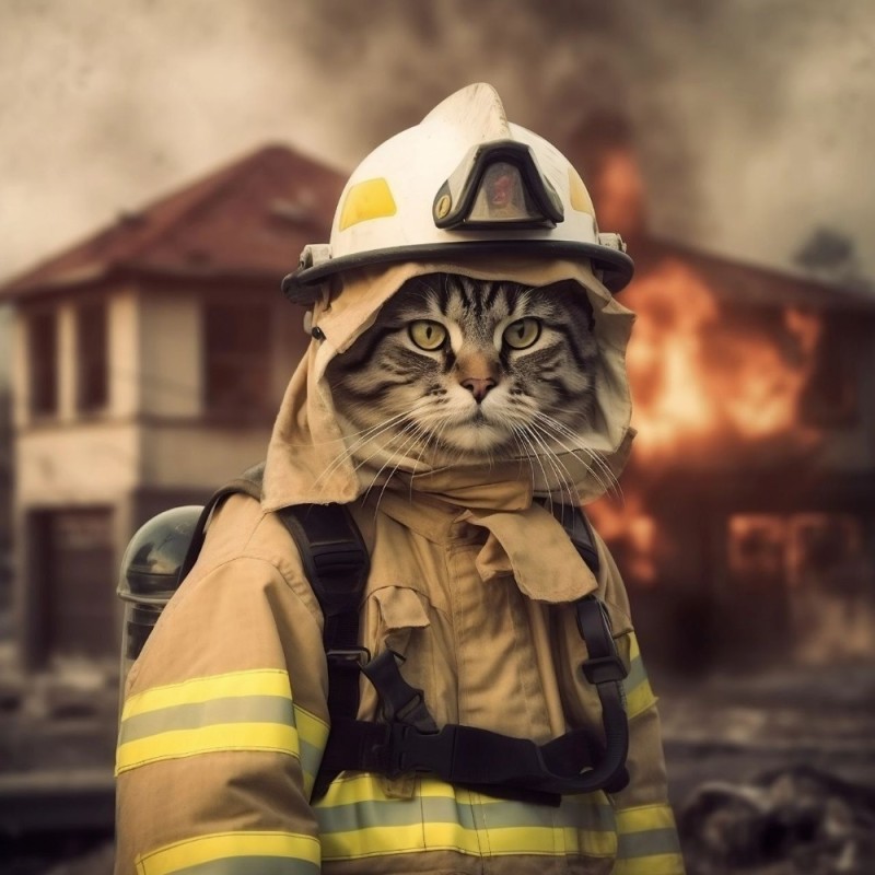 Create meme: the fireman cat, the fireman's cat, kitty firefighter