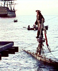 Create meme: Jack Sparrow pulls a ship, Jack Sparrow on a sinking ship, captain Jack Sparrow on a boat