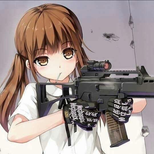 Create meme: anime with weapons, anime girls with guns, Chan with a gun