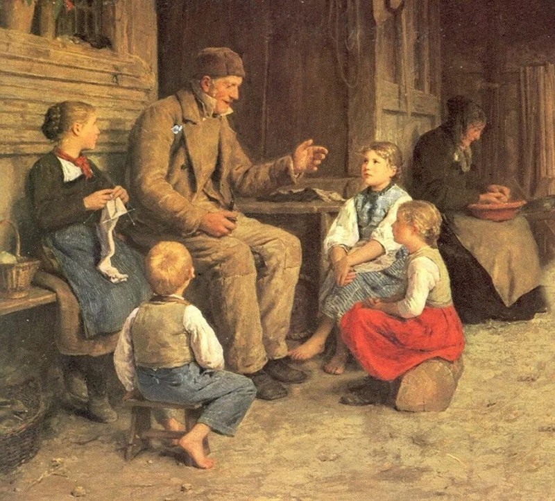 Create meme: painting, the grandfather tells a story, german painting