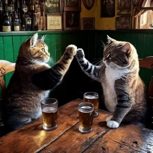 Create meme: cat with beer, seals clink glasses, drinking cat 