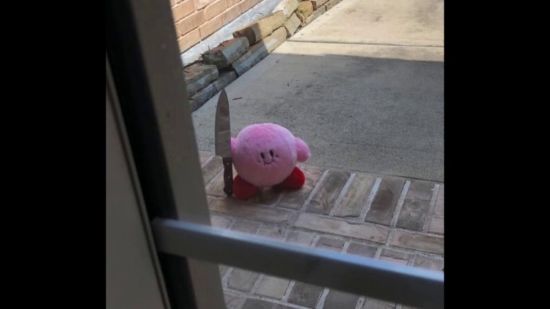 Create meme: funny thing, funny jokes, kirby with knife