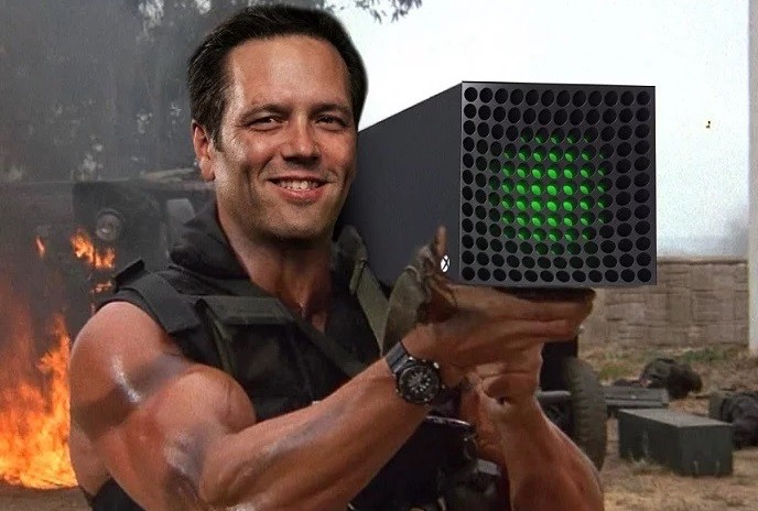 Create meme: Arnold Schwarzenegger with a Bazooka, Arnold Schwarzenegger , Phil Spencer and Todd Howard