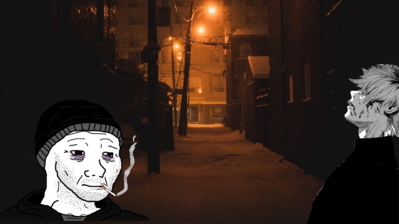 Create meme: night city lanterns, alley at night, figure 
