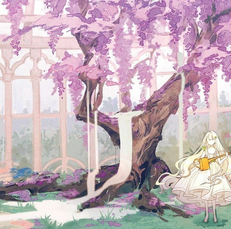 Create meme: anime background garden, ever-blooming sakura anime, Sakura genshin background