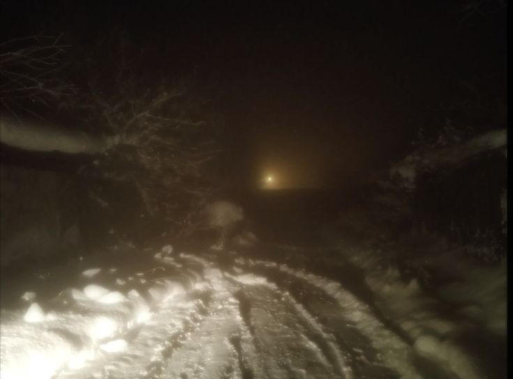 Create meme: headlamp, winter road, forest road