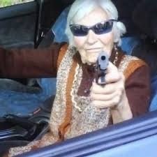Create meme: angry Gran, grandma with a gun meme, Granny