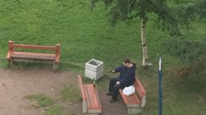Create meme: bench, in the Park, feet