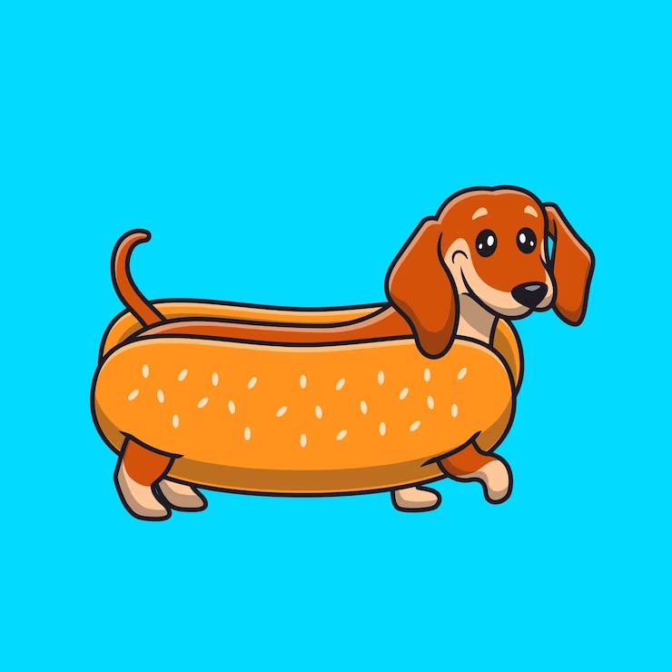 Create meme: dachshund hot dog, hot dog dachshund, dog Dachshund