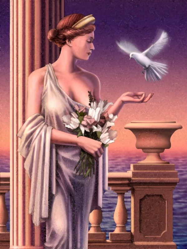 Создать мем: афродита с голубем, боги древней греции афродита, афина богиня древней греции и афродита