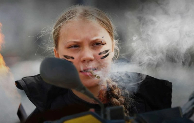 Create meme: Greta Thunberg, location thunberg, Gretta Tumberg smokes