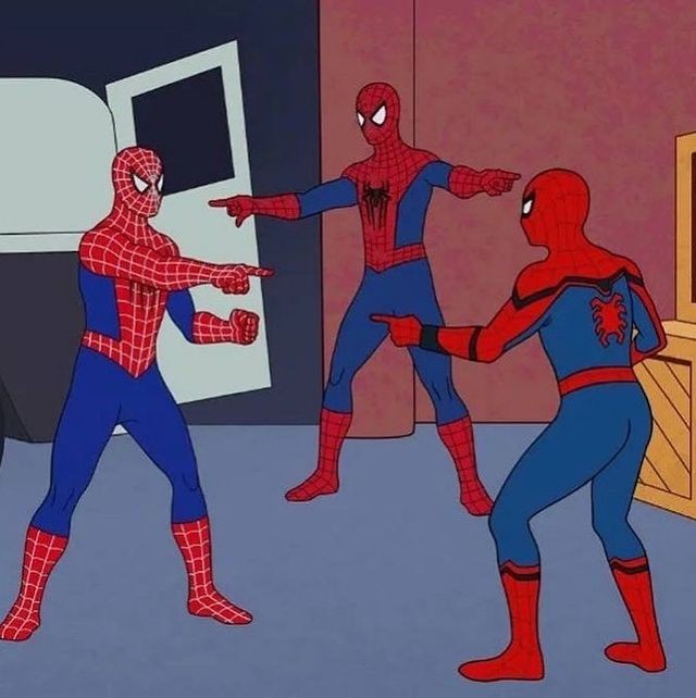 Create meme: 3 spider-man meme, spider man and spider man meme, four spider-men meme