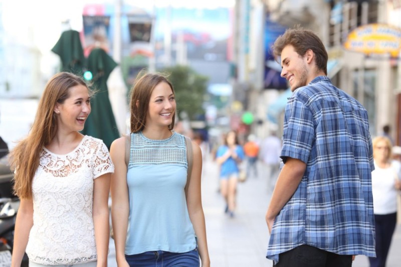 Create meme: the guy stared at the girl meme, woman , girl 