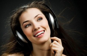 Create meme: listen to the music, girl smile, girl in headphones