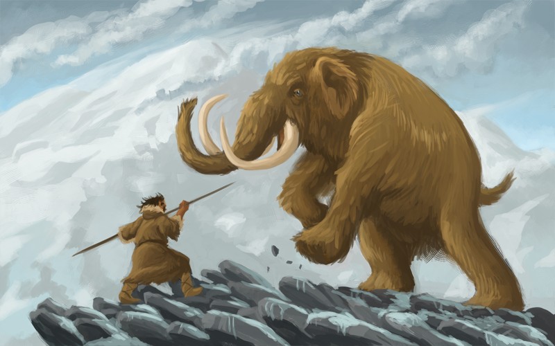 Создать мем: мамонт рисунок, ледниковый период мамонт, рисунок охота на мамонта