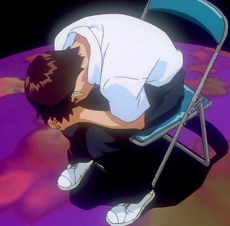 Create meme: Shinji Ikari on a chair, Shinji Ikari, Shinji on the evangelion chair
