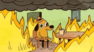 Create meme: a dog in a fire meme, this is fine, dog in heat meme