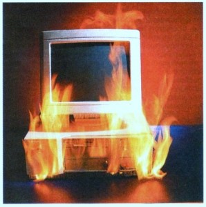 Create meme: overheating of the computer, photo of the burnt computer