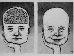 Создать мем: большой мозг грустный, Портрет, улыбается с маленьким мозгом