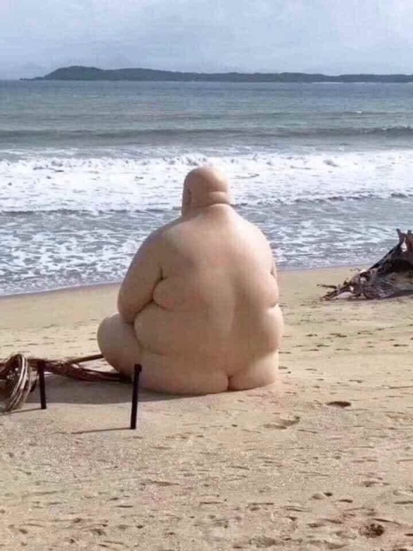Create meme: fat on the beach, Zhdun on the beach, fat on the beach