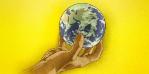 Create meme: globe in the hands of art, the whole world, earth illustration