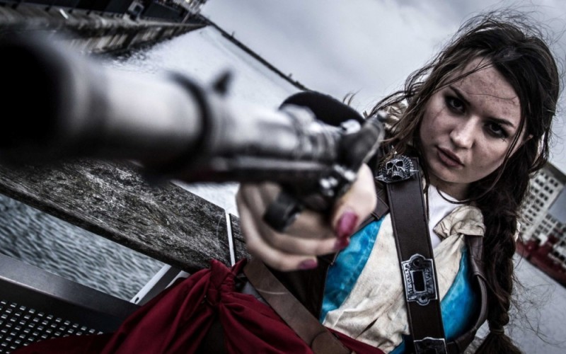 Create meme: girl with a gun, girl with a gun, cosplay Ciri