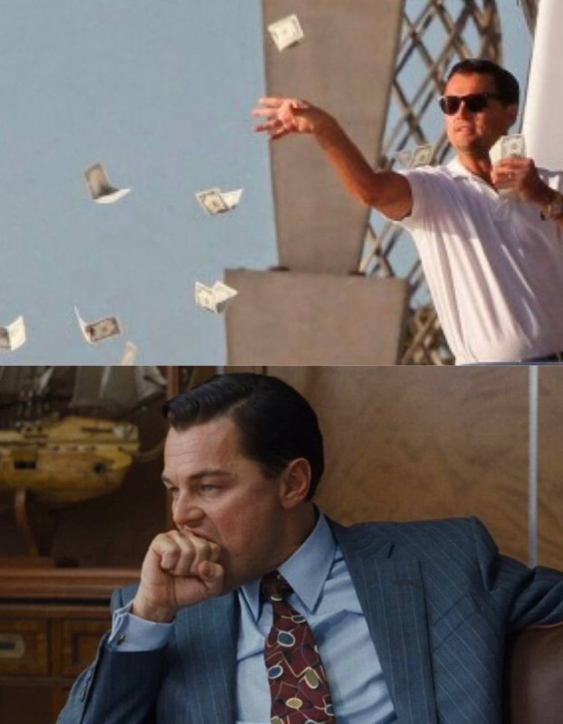 Create meme: DiCaprio throws money, leonardo dicaprio, the wolf of wall street Leonardo di Caprio