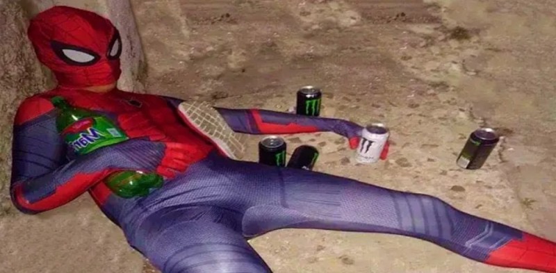Create meme: spider-man , funny costume spider-man, drunk spider man