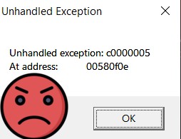 Создать мем: unhandled exception c0000005, ошибка, unhandled exception гта вайс сити