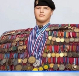 Create meme: Adam Kadyrov's medals, Kadyrka Jr. hung with medals, Adam Kadyrov awards