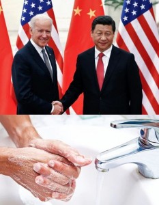 Create meme: Joe Biden, shaking hands and hand washing, China and the United States