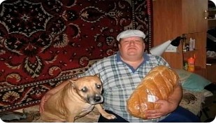 Create meme: dog , a man is sitting with a loaf and a dog, people 