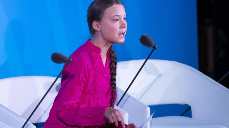 Create meme: Greta Thunberg is evil, Gretta Thunberg in UN, Gretta Thunberg