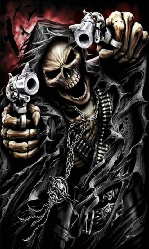 Создать мем: череп с оружием, скелет с револьвером, скелет с пистолетом