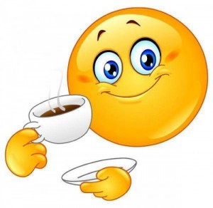 Создать мем: смайлик пьет чай, смайлик с кофе, смайлик доброе утро