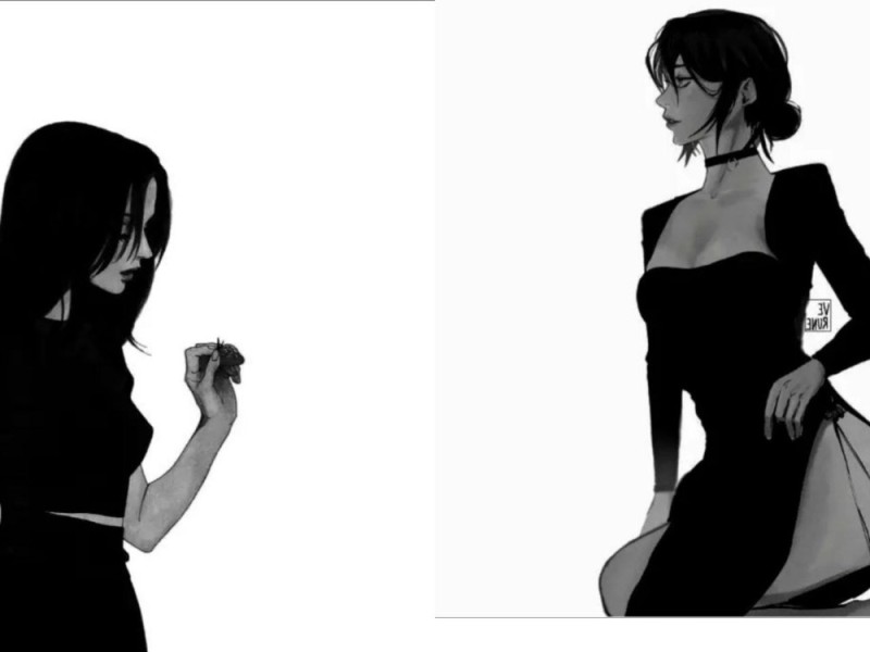 Создать мем: рисунки девушек аниме, девушка в черном платье, девушка в чёрном