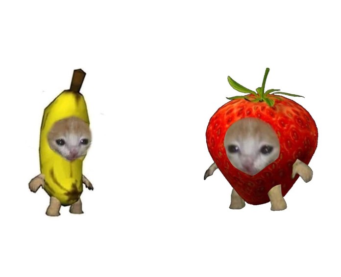 Создать мем: фрукты мем, мем клубника, banana cat