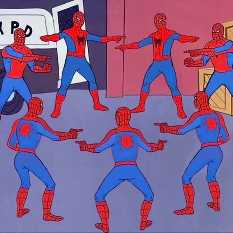 Создать мем: человек паук мем двойник, мем 2 человека паука, человек паук мем