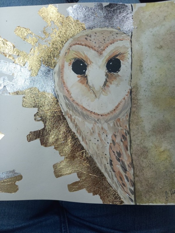 Create meme: owl is the barn owl, the owl painting, barn owl interior painting