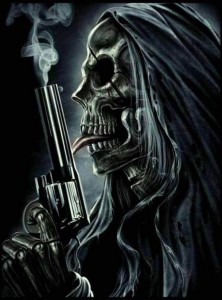 Создать мем: grim reaper тату, скелет с оружием мем, череп с пистолетами